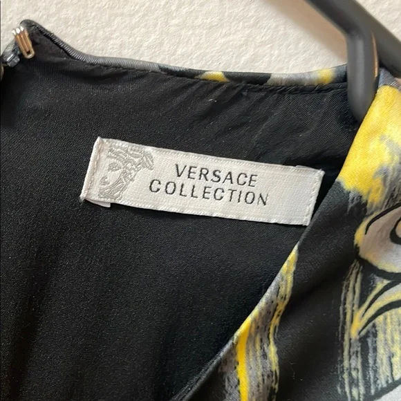 Versace, Elegant Yellow and Black Sleeveless Dress